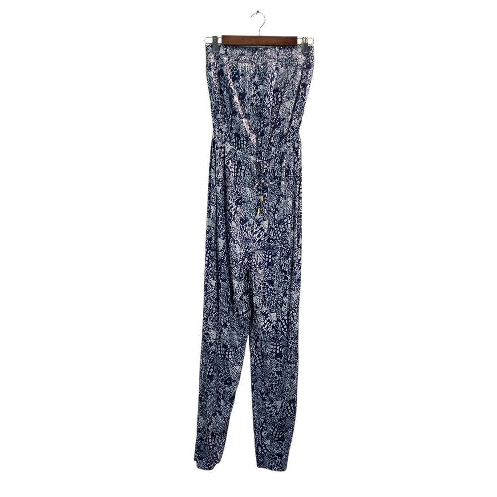 Lilly Pulitzer Fish Patterned Jumpsuit, Strapless, Navy & White, Small Petite